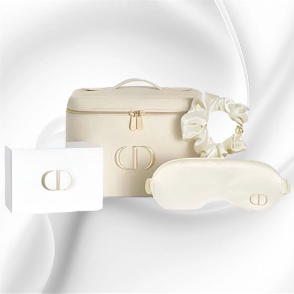 Dior Vanity Bag Set with Acrylic Box, Cotton Pads, Sleep Eye Mask & Scrunchie